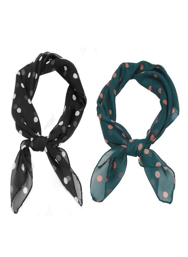 FGSS Women 2 Pcs Vintage Polka Dots Scarves - 50s Retro Chiffon Scarf Neck Head Square Scarf Fashion Half Sheer Neckerchief - Image 1